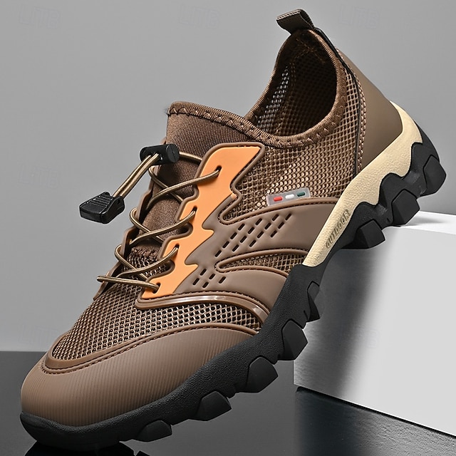  Herren Sneaker Upstream-Schuhe Canyoning Lässig Outdoor PU Leder Netz Atmungsaktiv Bequem Rutschfest Schnürung Schwarz Braun Khaki Sommer Frühling