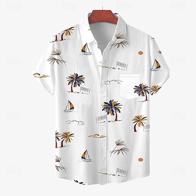  Miesten Kookospalmu Trooppiset kasvit Paita Havaiji paita Button Up paita Lyhythihainen Havaijilainen Loma Pyhäpäivä Ranta-asut Kesä Kevät Sänkyjen avaus 3D-tulostus kauluspaidat Edessä yksi tasku