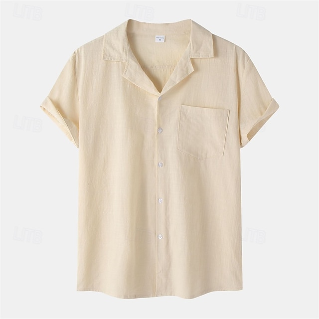  Herren Hemd Freizeithemd Knopfhemd Einfach Urlaub Straße Schwarz Weiß Gelb Dunkelmarine Kurzarm Revers Sommer Bekleidung Button-Down