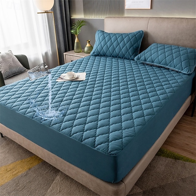  Queen Full King Protective Bed Cover Waterproof Mattress Protector Quilted Fitted Mattress Pad Bed Protector Elastic Thick Anti-slip Fitted Sheet with Deep Pocket Noiseless Hypoallergy