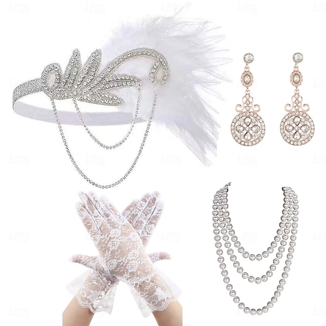  1920er Der große Gatsby Flapper-Stirnband Der große Gatsby Feder Retro Funkelnder Glitzer Kristall / Strass Kostüm Damen Karneval Maskerade 44287 Party-Abendmode Maskerade Festival Erwachsene