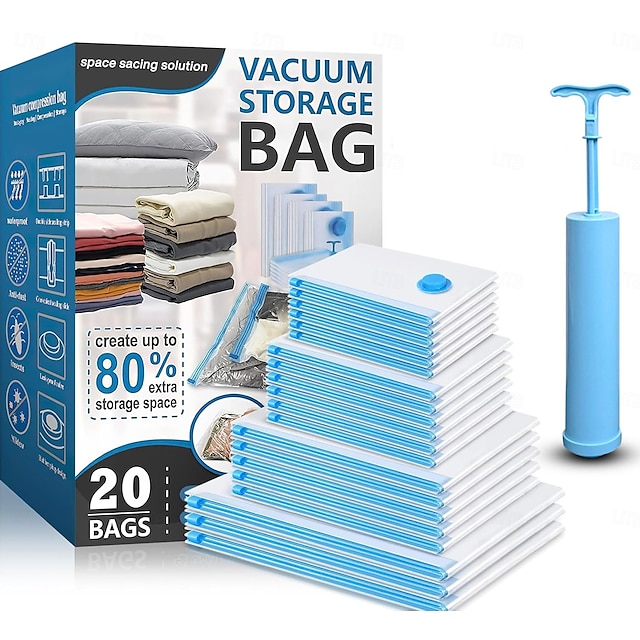  Sacs de voyage sous vide avec fermeture à pompe, sacs pour vêtements, couvertures, rangement peu encombrant, format cabine, sacs d'emballage de compression pour bagages et valises