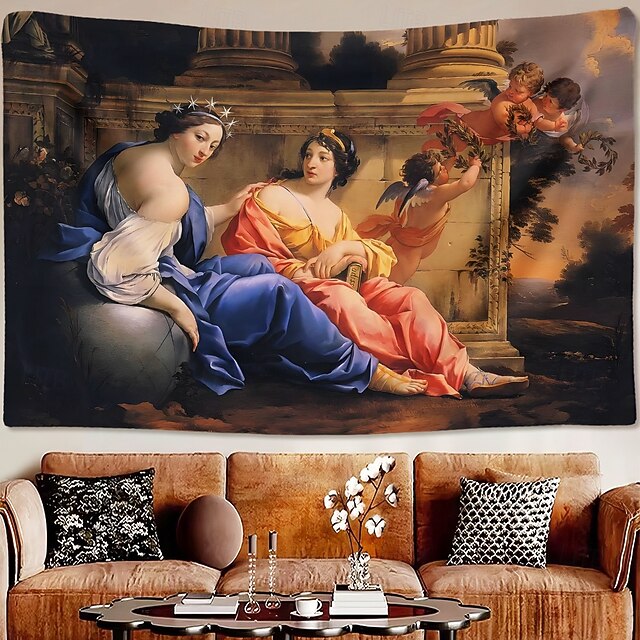 Vintage Painting Hanging Tapestry Wall Art Large Tapestry Mural Decor Photograph Backdrop Home Bedroom Living Room Decoration The Muses Urania and Calliope4