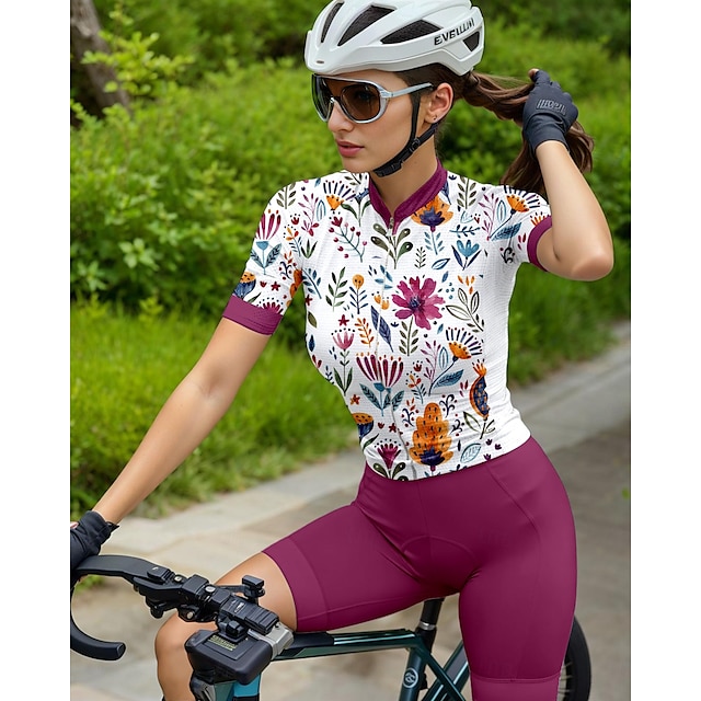  Mujer Maillot de Ciclismo Manga Corta Bicicleta Maillot Camiseta con 3 bolsillos traseros Filtro Solar Resistente a los rayos UV Transpirable Secado rápido Rosa Deportes Ropa