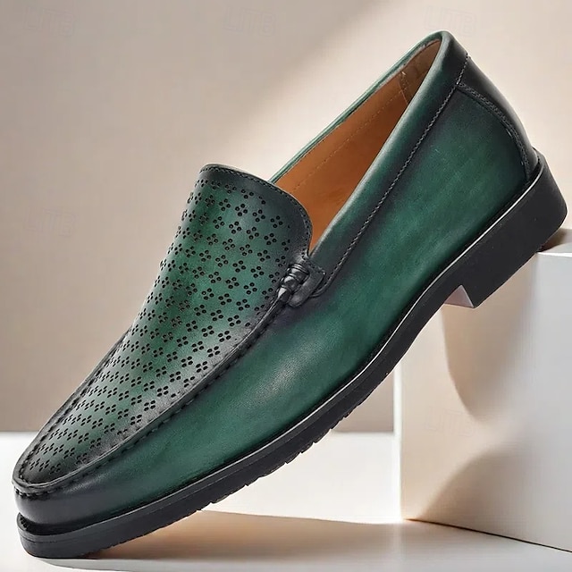  Mocassins en cuir vert pour homme avec motif perforé – chaussures Kentucky Derby pour événements décontractés et semi-formels élégants