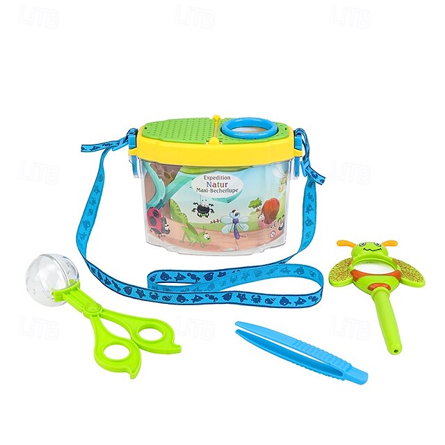  Caixa de observação de insetos para crianças, lupa, caixa de coleta, caixa de criação de bichos-da-seda, balde, ferramenta de captura de insetos para exploração ao ar livre, brinquedo