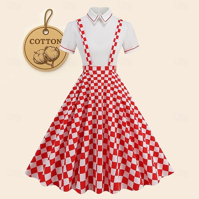  Retro 50. léta Polední Šaty A-Line šaty Houpací šaty Puntíky Květinový Ovoce A-Linie Dámské předvečer Všech svatých Plesová maškaráda Svatební host Čajový dýchánek Běžné / Denní Dospělé Šaty Šaty pro