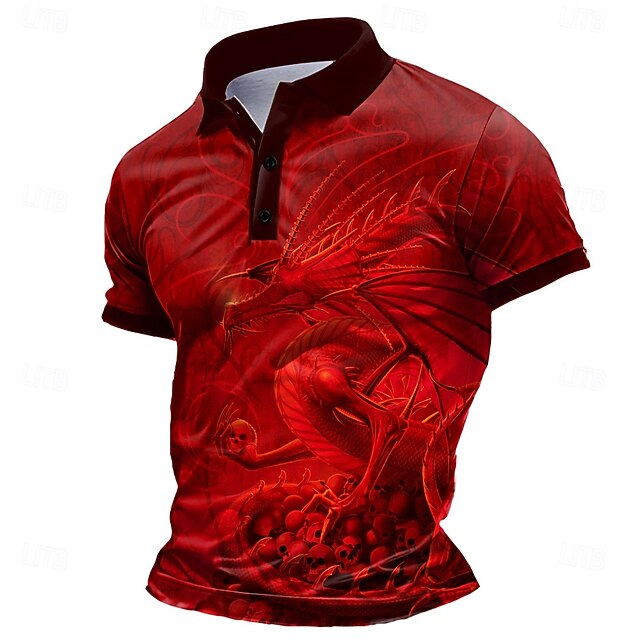 Vincent Hie Men's Animal Dragon Polo Short Sleeve Polo Shirts Collared Shirts Casual School Street Daily Wear 3D Print Summer Red4