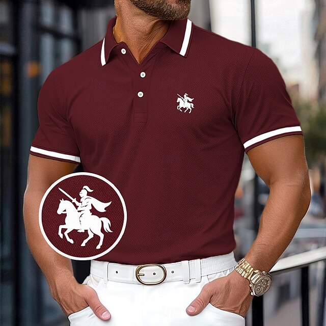  Per uomo Polo in Cotone Polo da Golf Lavoro Affari Colletto Polo a Coste Classico Manica Corta Essenziale Moderno Tinta unica Bottoni Logo Primavera & Estate Vestibilità aderente Rosso scuro Giallo