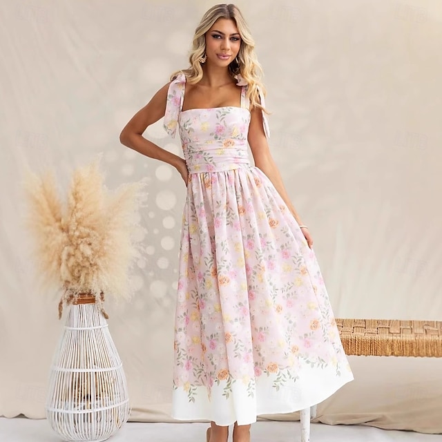  Retró 1950-es Rockabilly Maxi Ruhák Flare ruha Cottagecore Virágos Női Vakáció Hazaérkezés Buli és este Felnőttek Ruha Nyár