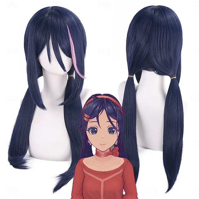  Perruque Synthétique Cyber ghost good Miside Mita costumed wig Lisse Lisse naturel Raie au milieu Avec Bandeau Fabriqué à la Machine Perruque 28 pouces A1 Cheveux synthétiques Femmes Au Milieu