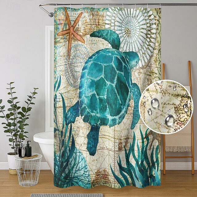 Shower Curtain with Hooks 180cm*180cm(70"*70") Polyester Washable Waterproof Ocean Landscape Pattern 19