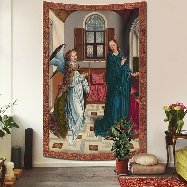 Medieval Tapestry Middle Age Tapestry Gothic Art Large Tapestry Mural Decor Photograph Backdrop Blanket Curtain Home Bedroom Living Room Decoration The Annunciation4