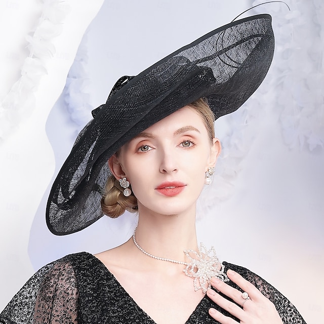  kapelusze lniany melonik / kapelusz typu cloche kapelusz przeciwsłoneczny kapelusz sinamay wesele przyjęcie herbaciane eleganckie wesele z kokardą z piór nakrycie głowy