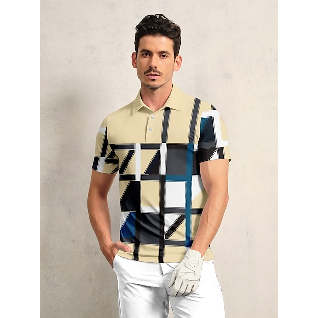 Men's Golf Polo Shirt khaki Short Sleeve Top Golf Attire Clothes Outfits Wear Apparel