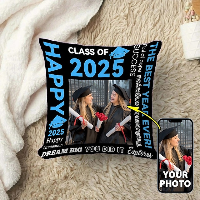  Personalisierter Kissenbezug zum Schulabschluss, fügen Sie Ihr Bild hinzu, beste Geschenke zum Schulabschluss, personalisiertes Geschenk, Fotodesign, Bild, modischer, lässiger Kissenbezug,