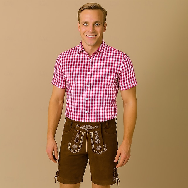  Oktoberfest Hemd Gingham overhemd Beiers Duits München Weiden Voor heren Doek in traditionele stijl