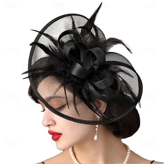  Căciulă din Tulle cu Pene Fedora pentru Nuntă Petrecere cu Ceai Cursa de Cai Vintage Drăguț cu Accesoriu cu Pene