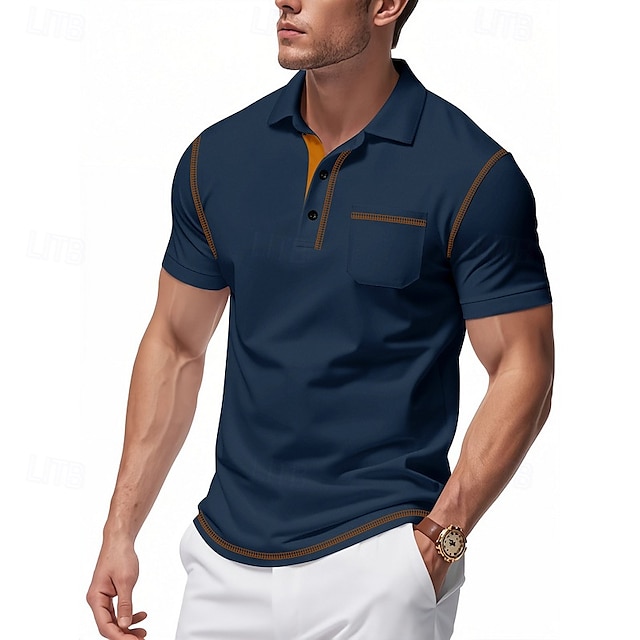  Herr Polo Golftröja Företag Ledigt Klassisk Kortärmad Mode Grundläggande Ensfärgat Ficka Button-Down Sommar Vår & Höst Normal Retroröd Svart Vit Marinblå Grön Kaki Polo