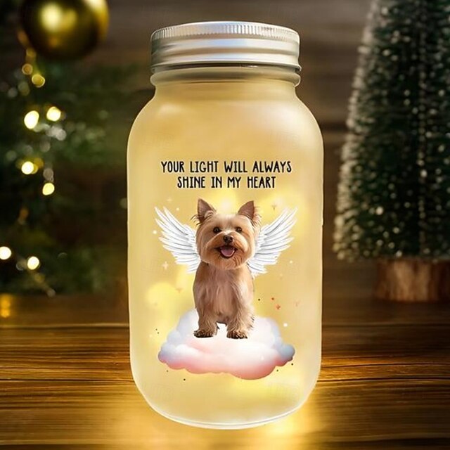  Personalisiertes Einmachglaslicht für Haustiere, individuelles Foto-Beileidsgeschenk für den Verlust geliebter Menschen, Hunde-Gedenklicht für die Dekoration des Schlafzimmers zu Hause, Hommage an