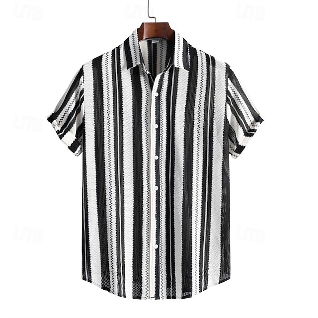  Herren Hemd Sommerhemd Freizeithemd Strandhemd Knopfhemd Schwarz Kurzarm Druck Revers Urlaub Hawaiianisch Bekleidung Polyester Mode Lässig Bequem