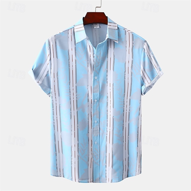  Per uomo Camicia Camicia Estiva Camicia casual Camicia da Spiaggia Camicia con Bottoni Blu / bianco Manica Corta Strisce verticali Bavero Vacanza Camicia hawaiana Abbigliamento Poliestere Moda Casual