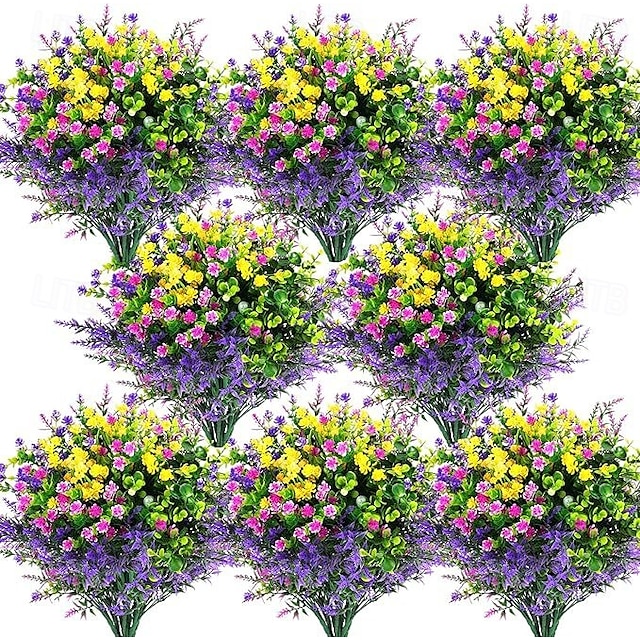  24pcs Artificial Flowers for Outdoors, UV Resistant Faux Plants, Outdoor Artificial Flower Arrangement, Plastic Fake Flowers for Garden Patio Decoration