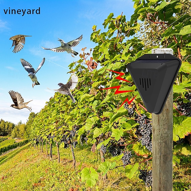  Repelente de Pássaros Solar com Alarme de Som e Luz para Pomares Tanques de Peixes e Arrozais – Deterrente para Pássaros e Animais