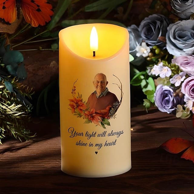  Vela de LED memorial personalizada, foto personalizada, presentes de condolências pela perda de entes queridos, luz elegante de lembrança para decoração de quarto, homenagem a entes queridos falecidos
