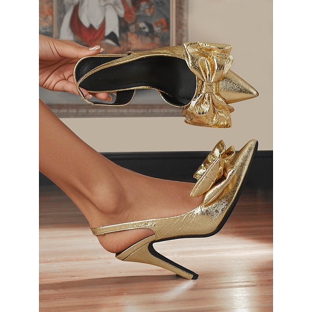  Women's 1950s Style Metallic Green Bow Heels – Elegant Pointed Toe Slingback Stilettos for Party, Prom & Vintage Glam Looks