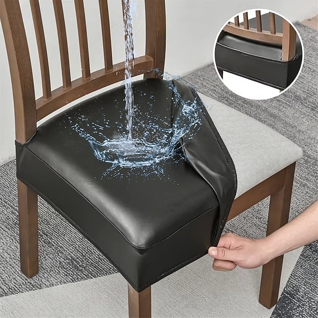  WaterProof PU Leather Dining Room Chair Cover Seat Covers Elastic Stool Covers Durable Dust-proof Cushion Cover for Home Hotel