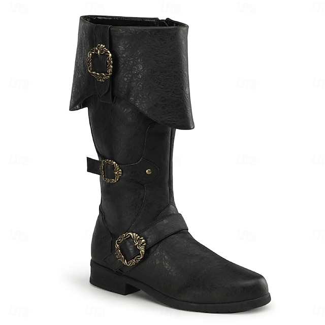 Botas Piratas Unisex De Media Pantorrilla En Piel Sintética Marrón, Con Suela Flexible Y Plantilla Acolchada, Estilo Gótico Y Renacentista, Ideales Para Disfraces De Halloween Y Eventos Medievales