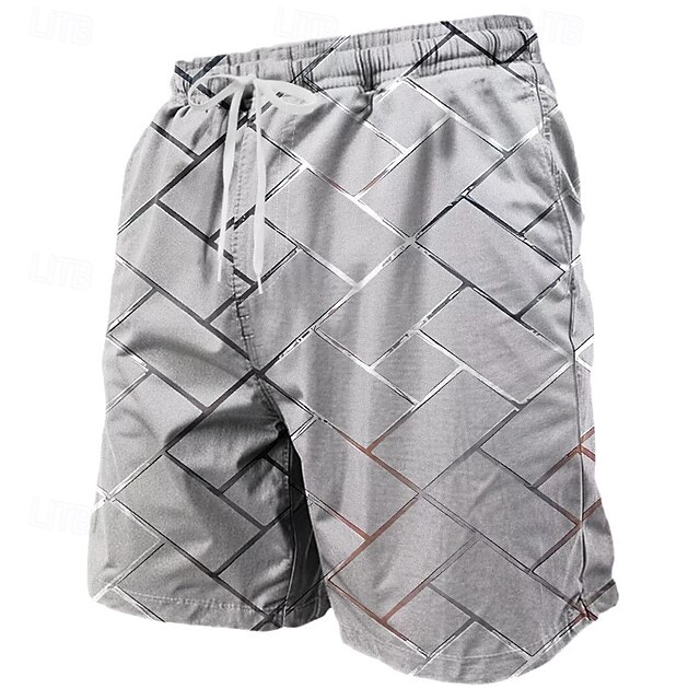 Men's Geometric Grid / Plaid Swim Shorts Board Shorts Swimming Trunks Mid Waist Streetwear Hawaiian Beach Vacation Wear Side Pockets Mesh Lining Elastic Drawstring Waist Designer Clothing Apparel4