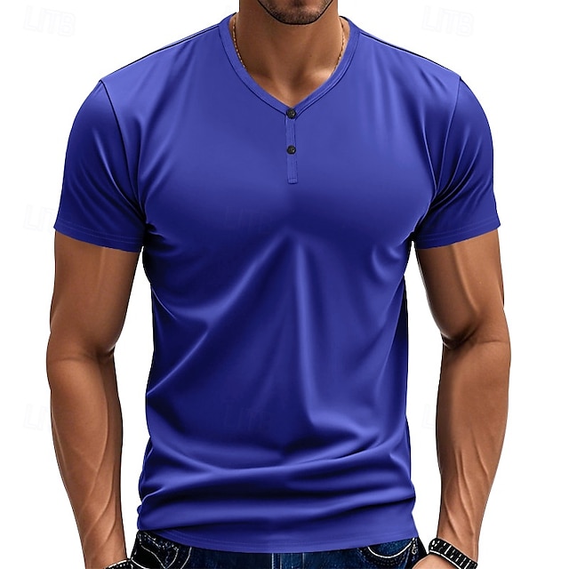  Men's T Shirt Henley Shirt Tee Short Sleeve Shirt Short Sleeve V Neck Summer Plain Fashion Designer Basic Plain Vacation Street Going out claret Black Royal Blue Top Tee for Men