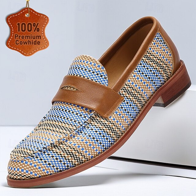 Men's Nylon Woven and Leather Penny Loafers – Casual and Stylish Shoes for Formal and Everyday Wear 13