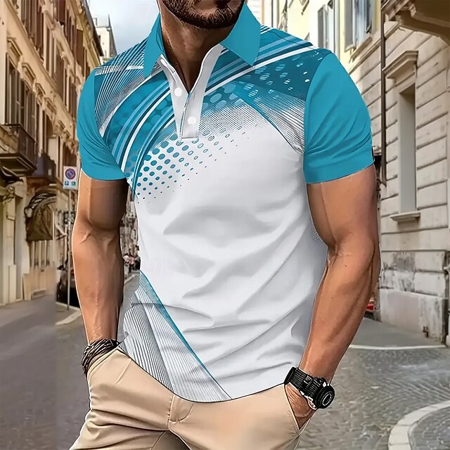Men's Geometric Polo Short Sleeve Polo Shirts Collared Shirts Business Casual School Outdoor Athleisure Daily Wear 3D Print Summer Blue4