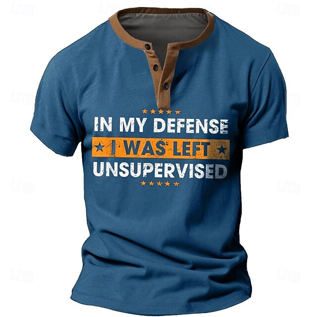 Men's Funny Slang T Shirt Henley Shirt Short Sleeve Designer Retro Vintage Henley Street Casual Daily Summer Spring Army Green Lake blue Henley Collar Henley Henley T-Shirt4