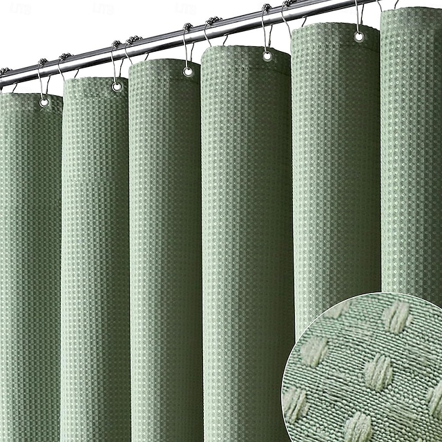 Shower Curtains Waffle Textured Heavy Duty Thick Fabric Water Repellent Liner with Stainless Steel Hooks Hotel Luxury Quality Sage Green 180cm*180cm(70"*70") 24