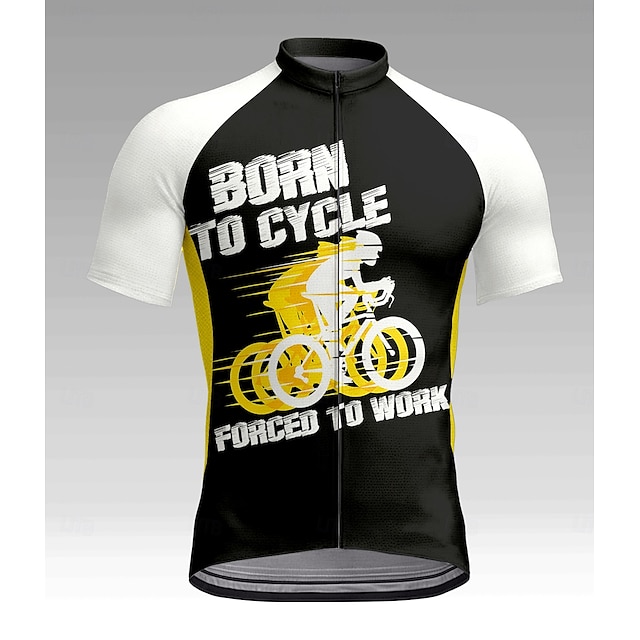  Men's Cycling Jersey Graphic Letter & Number Short Sleeve Bike Tee Tshirt Top with 3 Rear Pockets UV Resistant Quick Dry Front Zipper Reflective Strips Sports Black Clothing Apparel
