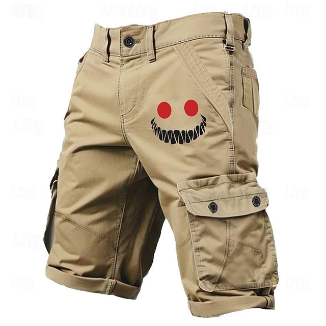  Homens Gráfico Inovador Rosto sorridente Bermuda Cargo Shorts de trabalho Cintura Média Clássico Casual Ao ar livre Acampar e Caminhar Vários bolsos Designer Roupa