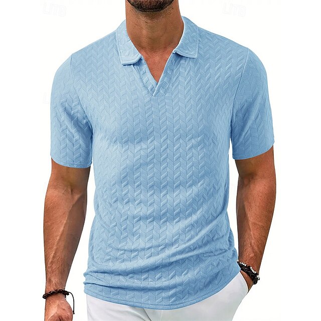  Men's Golf Shirt Golf Polos Shirts Work Casual Lapel Short Sleeve Basic Modern Plain Jacquard Summer Regular Fit Black White Blue Khaki Golf Shirt