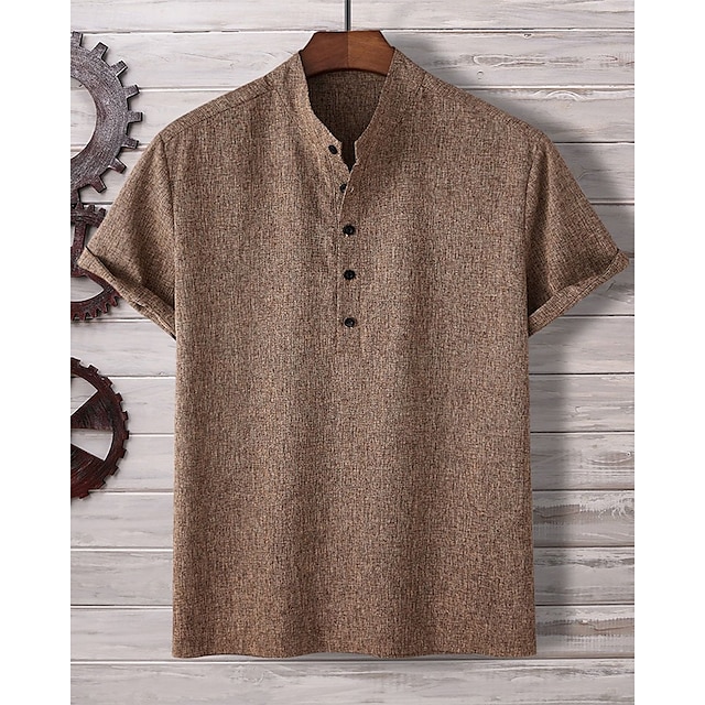  Per uomo Camicia Camicia Estiva Camicia casual Camicia da Spiaggia Camicia con Bottoni Cammello Manica Corta Semplice Henley Vacanza Camicia hawaiana Abbigliamento Poliestere Moda Casual Confortevole