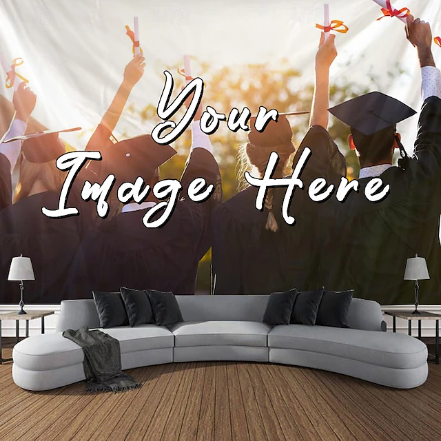 Graduation Customized Hanging Tapestry with Your Photo Best Graduation Gift Wall Art Mural Decor Photograph Backdrop Home Bedroom Living Room (suggest photo definition 3Mo or above) Personalized Gift 13