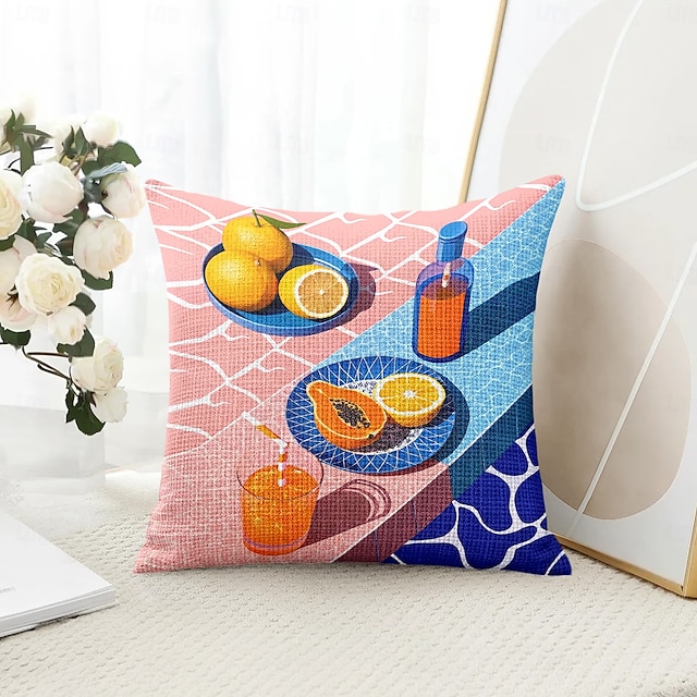 Housse de coussin décoratif motif fruits d'été 1PC douce carrée pour canapé taie d'oreiller pour chambre salon canapé chaise