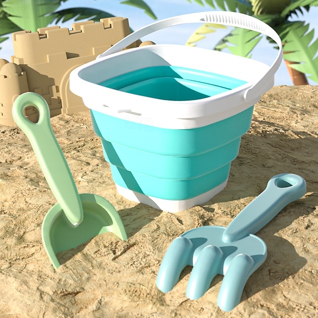  Cubo de arena de playa plegable (3 paquetes), juego de cubos plegables con palas, juguetes de playa plegables para niños, cubos de arena de verano para niños, artículos esenciales para la playa de