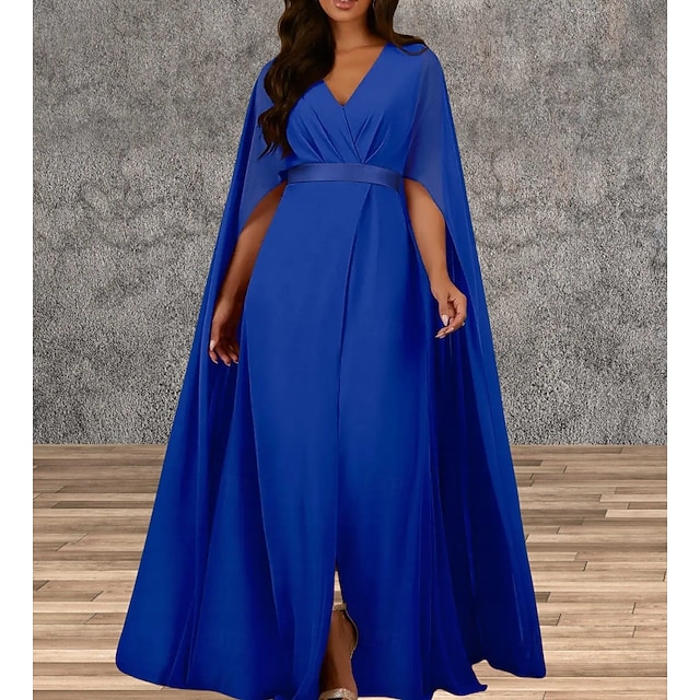 A-Line Wedding Guest Dresses Elegant Dress Wedding Guest Engagement Floor  Length Sleeveless V Neck Fall Wedding Guest Chiffon with Slit 2026 - $201.99