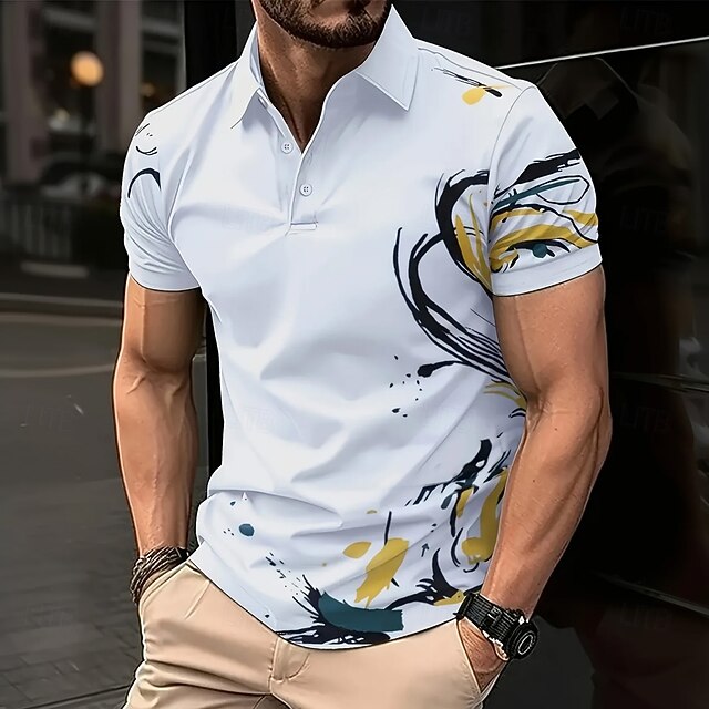 Men's Splash Ink Polo Short Sleeve Polo Shirts Collared Shirts Casual Outdoor Athleisure Daily Wear 3D Print Summer White4