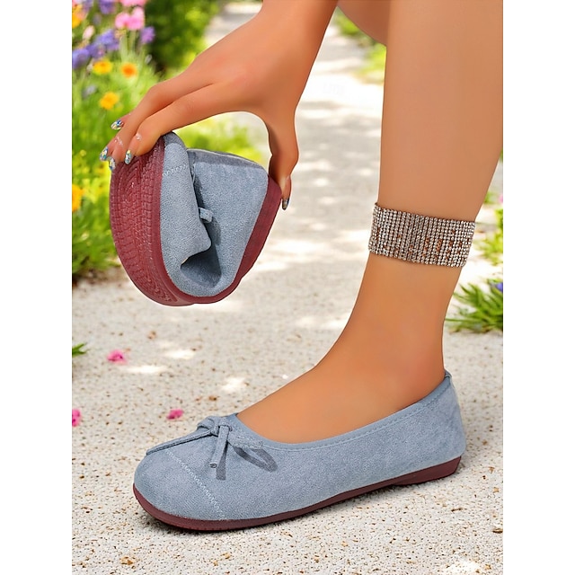 ballerine da donna in finta pelle scamosciata con punta larga – comode scarpe da ballo slip-on con punta tonda per uscite casual e per l'uso quotidiano