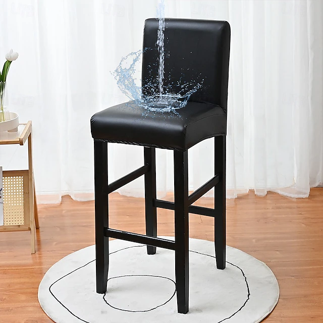 2 Pcs 100% Waterproof Bar Stool Cover Burgundy Stretch Counter Stool Pub Chair Slipcover Cafe Barstool Cover Pu Leather for Patio Outdoor Bar Restrant Wedding with Elastic Bottom 44