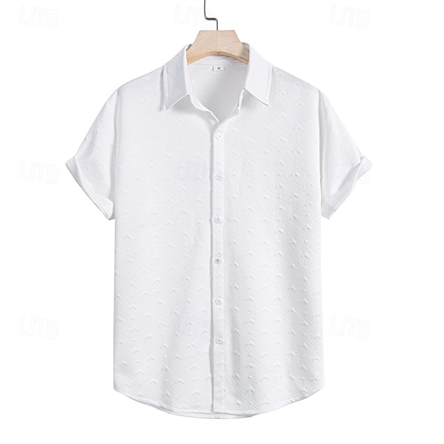  Per uomo Camicia Camicia Estiva Camicia casual Camicia da Spiaggia Camicia con Bottoni Bianco Manica Corta Colore Solido / Tinta Unita Bavero Vacanza Camicia hawaiana Abbigliamento Poliestere Moda